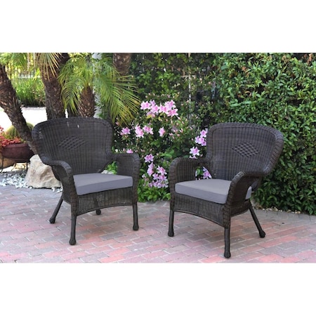 Jeco W00215-C-2-FS033 Windsor Espresso Resin Wicker Chair with Steel Blue Cushion, 2PK W00215-C_2-FS033